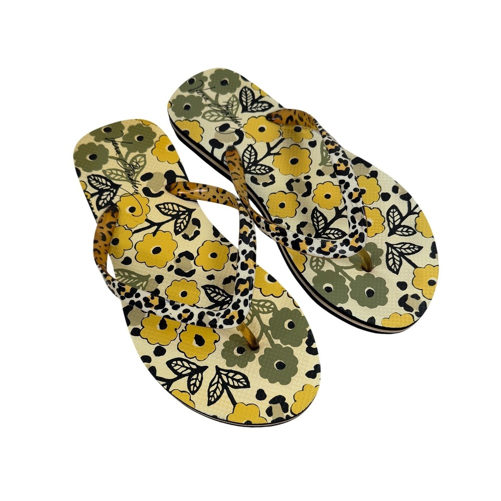 Vera Bradley Flip Flops Beach Pool Slides 5 6‎ Floral Yellow Black Boho